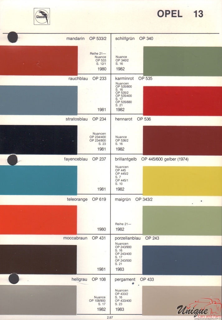 1981 Opel Paint Charts Glasurit 2